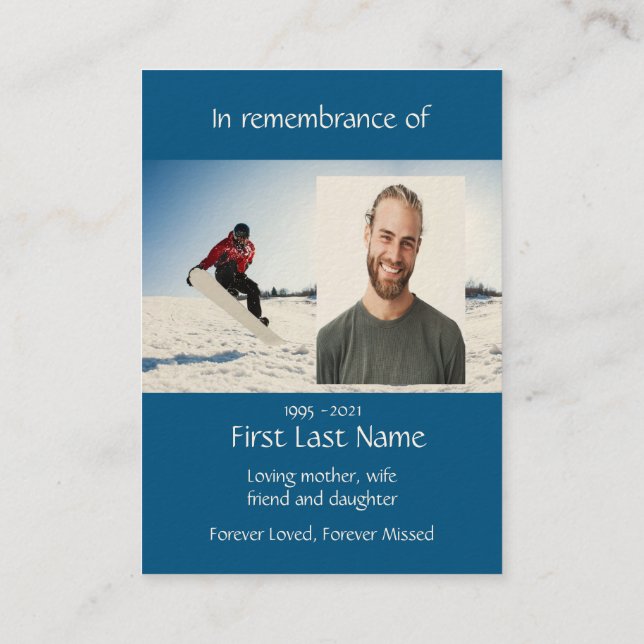 Memorial Photo Snowboarding Snowboarder Business Card (Back)