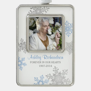 Memorial Photo Template Christmas Blue Silver Plated Framed Ornament
