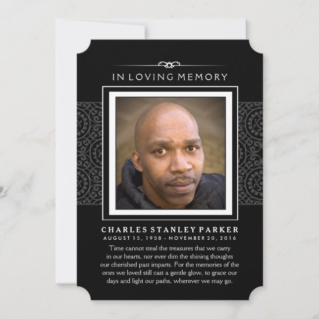 Memorial Photo Thank You Card - Elegant Black (Front)