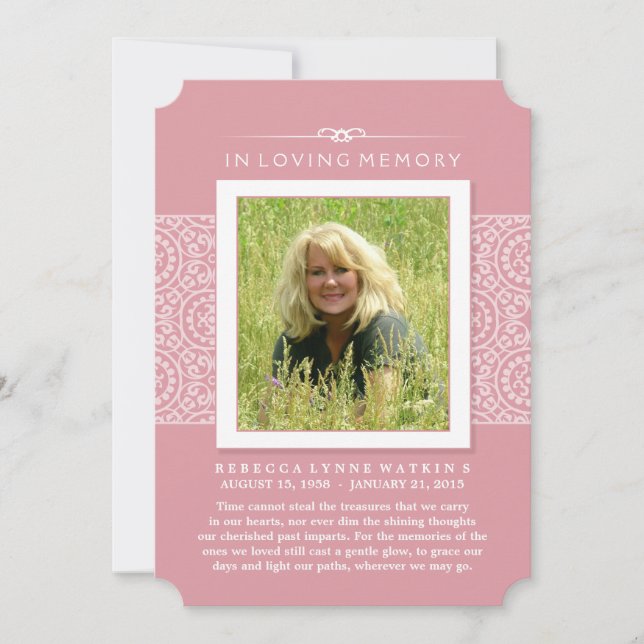 Memorial Photo Thank You Elegant Pink PERHAPS POEM Invitation (Front)