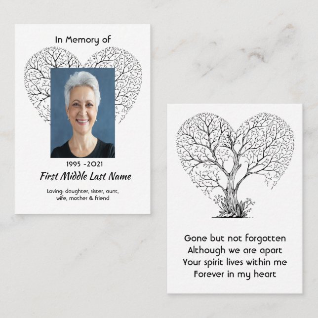 Memorial Photo Tree of Life Heart Love  Business Card (Front/Back)