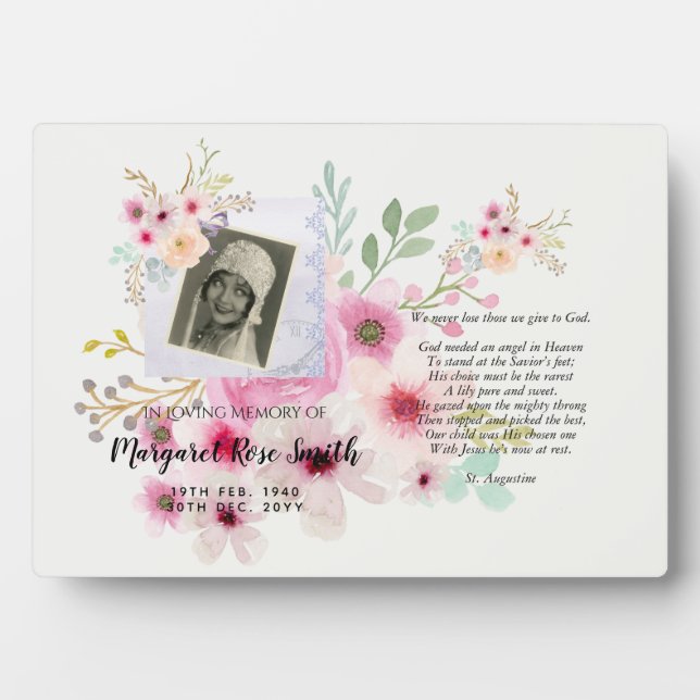 Memorial Plaque with PHOTO and Verse Floral (Front)