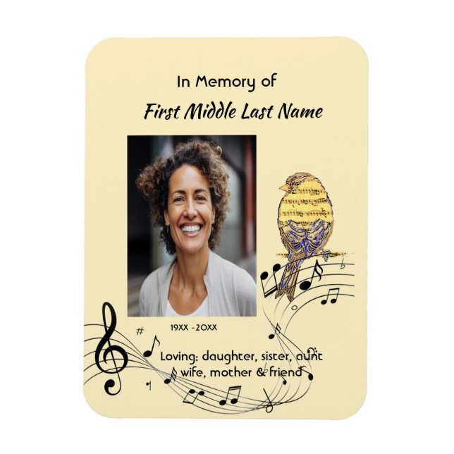 Memorial Pocke Keepsake  Music Bird Magnet (Vertical)