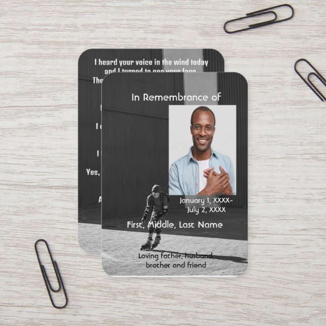 Memorial Pocket Card Athlete Rollerblade Skating (Front/Back In Situ)