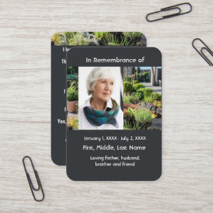 Memorial Pocket Card Gardener Gardening Garden
