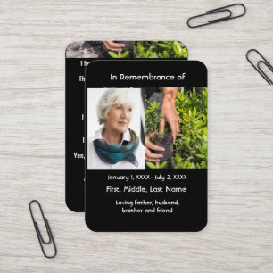 Memorial Pocket Card Gardener Gardening Garden