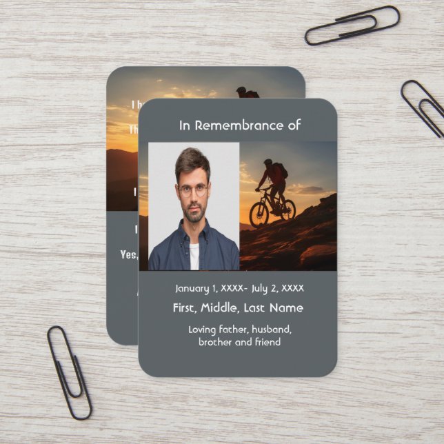 Memorial Pocket Card Mountain  Bike Cycling  (Front/Back In Situ)