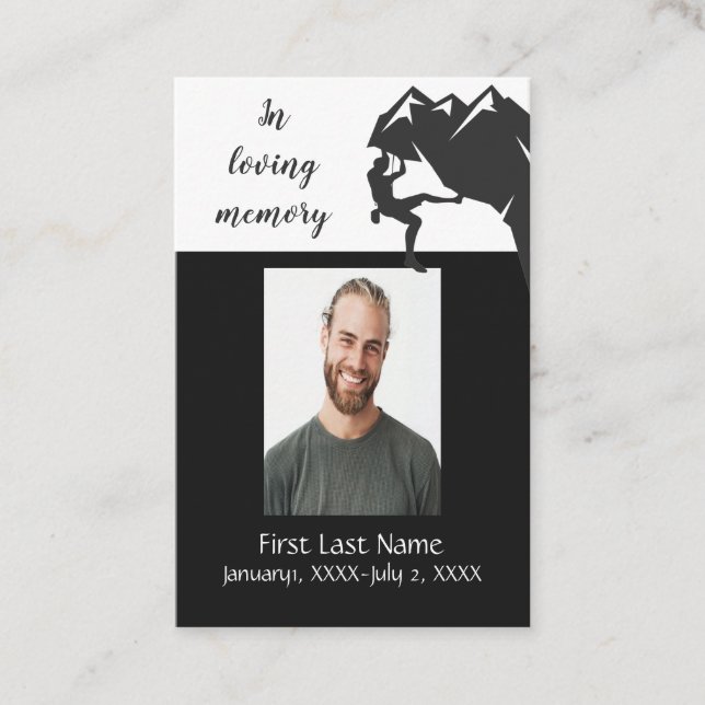 Memorial Pocket Keepsake Mountain Rock Climbing  Business Card (Front)