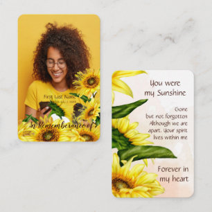 Memorial Pocket Keepsake Sunflower Sunshine  Business Card
