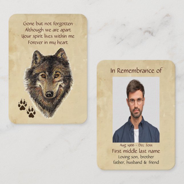 Memorial Pocket Keepsake Wolf Wolves Animal Business Card (Front/Back)