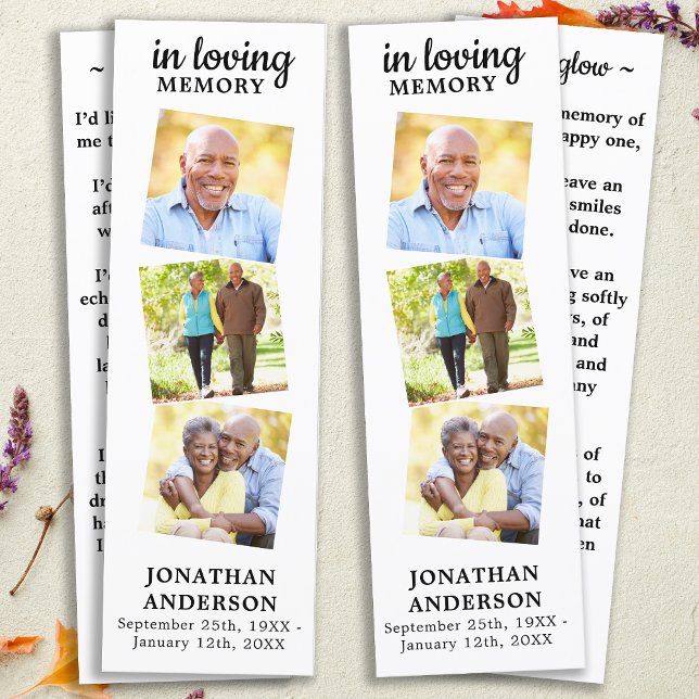 Memorial Poem 3 Photo Funeral Prayer 2 Bookmarks (Creator Uploaded)