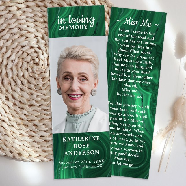Memorial Poem Emerald Green Photo Funeral Bookmark (Creator Uploaded)