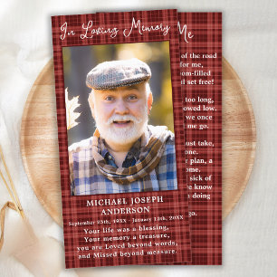 Memorial Poem Funeral Prayer Bookmark Autumn Plaid