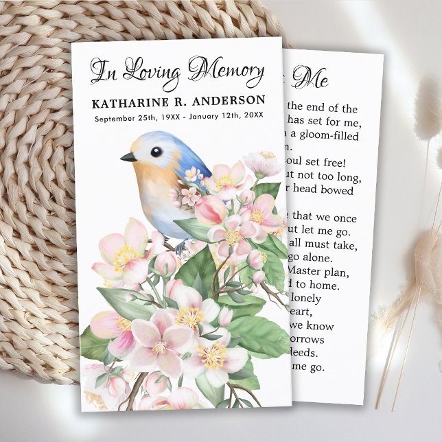 Memorial Poem Funeral Prayer Card Bird Floral  (Creator Uploaded)