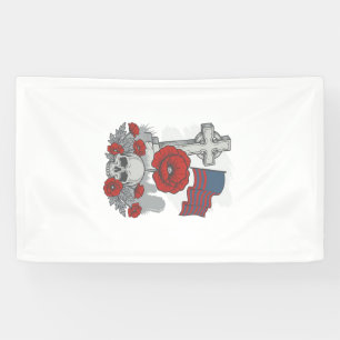 Memorial Poppy Flag Cross Vintage Engraving Vector Banner