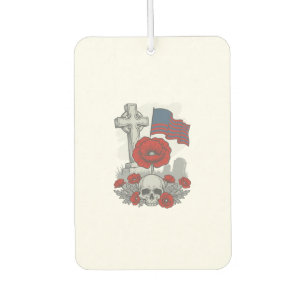 Memorial Poppy Flag Cross Vintage Engraving Vector Car Air Freshener