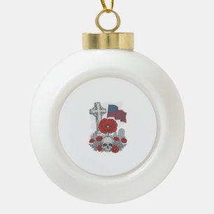 Memorial Poppy Flag Cross Vintage Engraving Vector Ceramic Ball Christmas Ornament