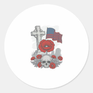 Memorial Poppy Flag Cross Vintage Engraving Vector Classic Round Sticker