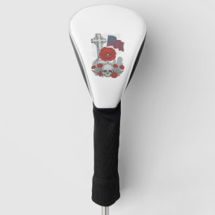 Memorial Poppy Flag Cross Vintage Engraving Vector Golf Head Cover