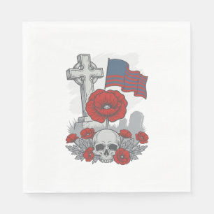 Memorial Poppy Flag Cross Vintage Engraving Vector Napkin