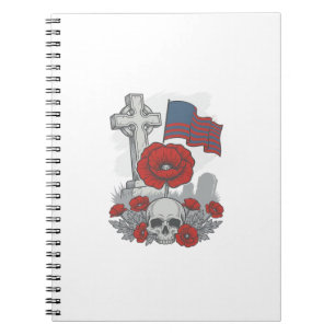 Memorial Poppy Flag Cross Vintage Engraving Vector Notebook