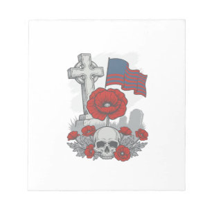 Memorial Poppy Flag Cross Vintage Engraving Vector Notepad