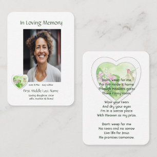 Memorial Prayer Card Christian Hummingbird