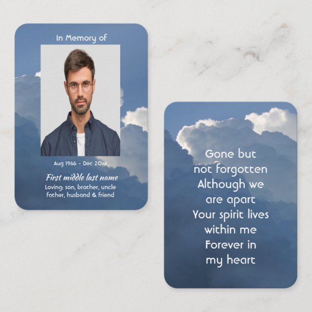  Memorial Prayer Card  Clouds Sky Heavenly (Front/Back)