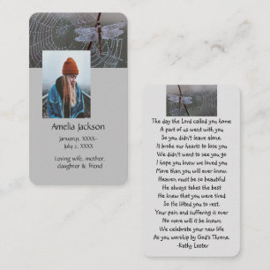 Memorial Prayer Card Dragonfly Dewdrops