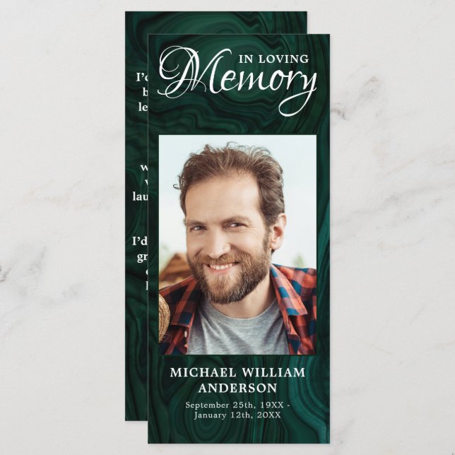 Memorial Prayer Card Emerald Green Funeral Photo (Front/Back)