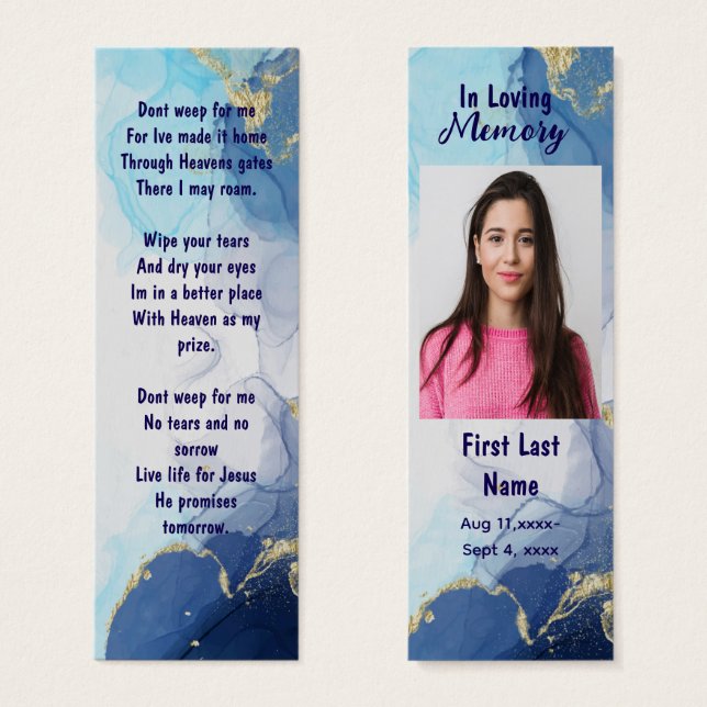 Memorial Prayer Card Funeral Bookmark (Front & Back)