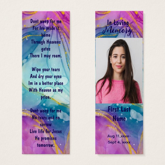 Memorial Prayer Card Funeral Bookmark (Front & Back)