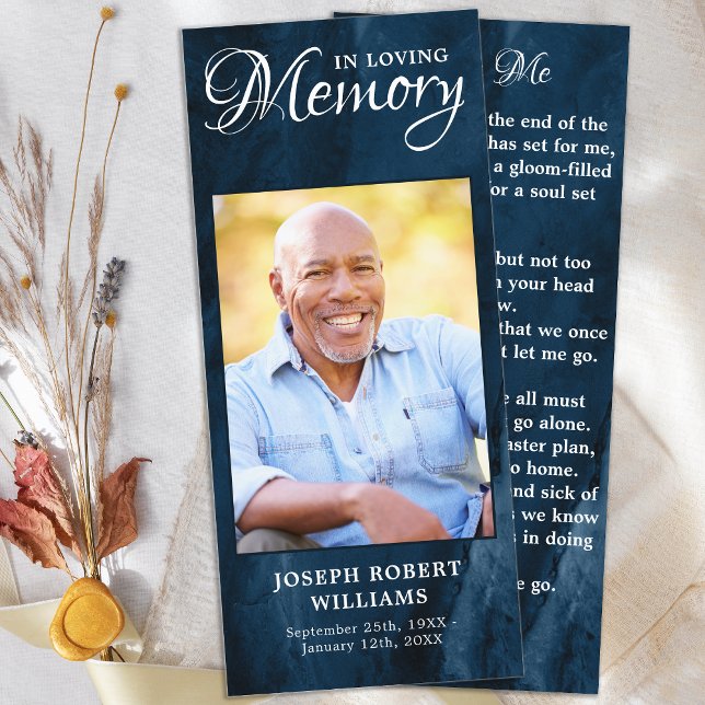 Memorial Prayer Card Funeral Bookmark Blue Photo (Creator Uploaded)