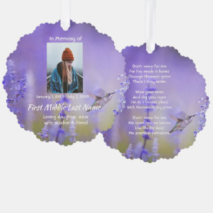 Memorial Prayer Card Hummingbird Lavender Flowers