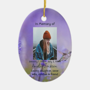 Memorial Prayer Card Hummingbird Lavender Flowers Ceramic Ornament