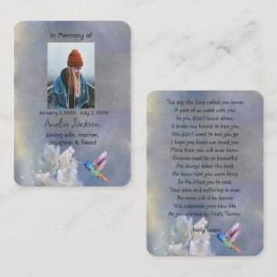Memorial Prayer Card Hummingbird White Flowers