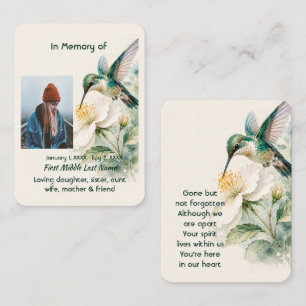 Memorial Prayer Card Hummingbird White Flowers