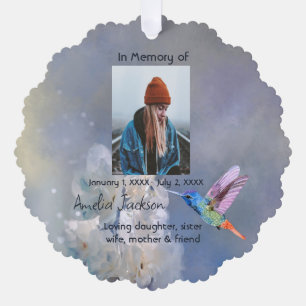 Memorial Prayer Card Hummingbird White Flowers