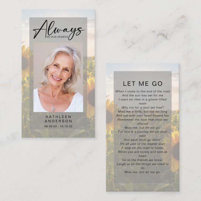 Memorial Prayer Card | Sunflowers (Front/Back)
