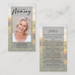 Memorial Prayer Card   Sunflowers