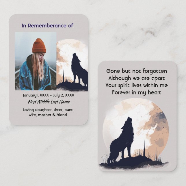 Memorial Prayer Lone Wolf Howling Animal Business Card (Front/Back)