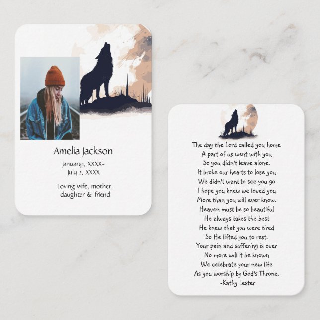 Memorial Prayer Lone Wolf Howling Animal Business Card (Front/Back)