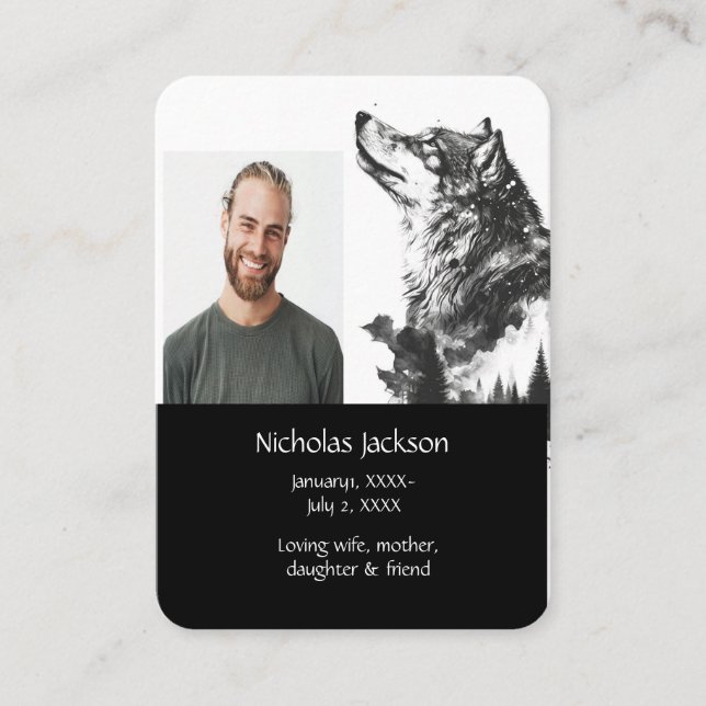 Memorial Prayer Wolf Nature Animal Business Card (Front)