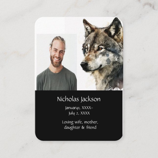 Memorial Prayer Wolf Nature Animal Business Card (Front)