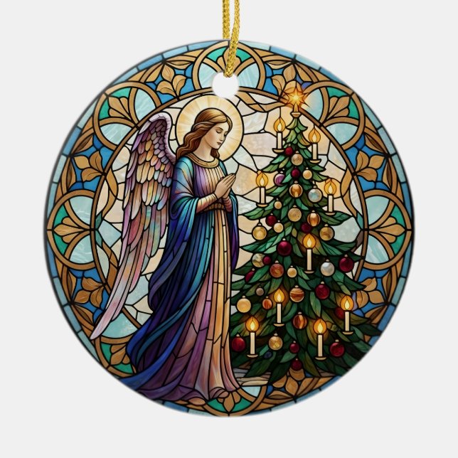 Memorial Praying Angel In Loving Memory Photo Ceramic Ornament (Front)