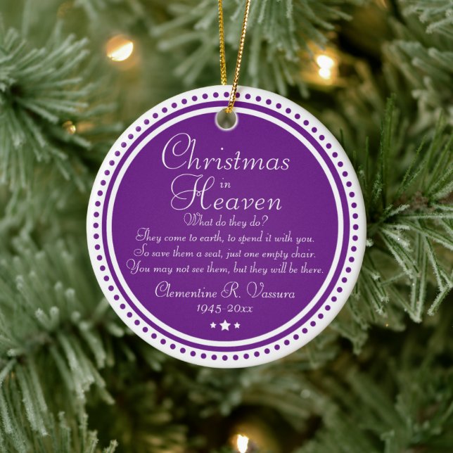 Memorial Purple Christmas In Heaven Photo Ceramic Ornament (Tree)