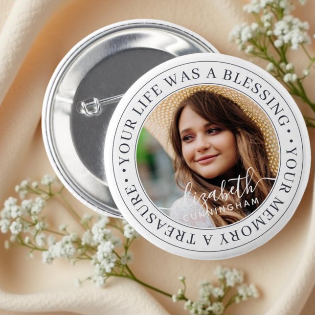 Memorial Quote Modern Elegant Chic Custom Photo 6 Cm Round Badge (Creator Uploaded)