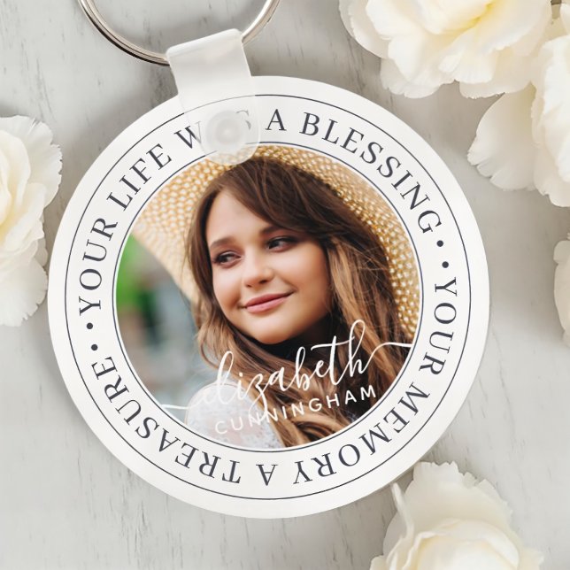 Memorial Quote Modern Elegant Chic Custom Photo Key Ring (Creator Uploaded)