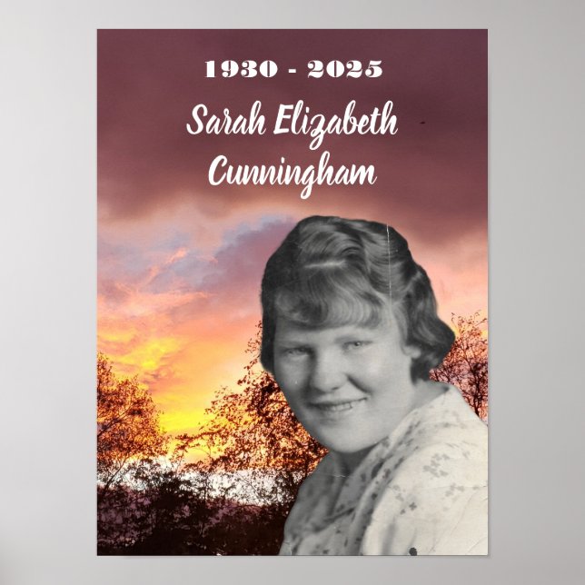 Memorial Red Sunset with Trees | Deceased's Photo  Poster (Front)