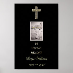 Memorial Religious Golden Cross Typography Photo Poster